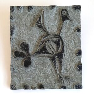 Beautiful Vintage Carved Bird Tile Wall Art "Steel Blue Grey" Art Deco Blue Grey